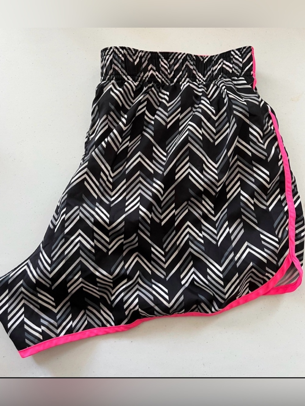 Athletic Shorts - Black Chevron with Pink Trim